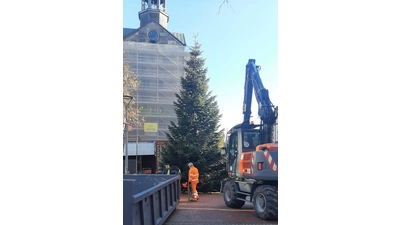 Ist am Vormittag aufgestellt worden: Der Weihnachtsbaum. (Foto: gi)