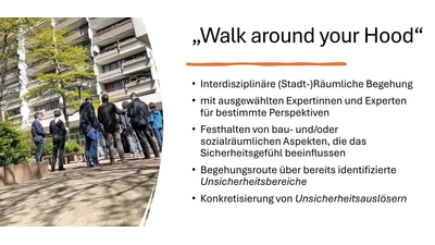 Eines der Instrumente zur Verbesserung des Sicherheitsgefühls, welche der Verwaltung nach dem Austausch mit „Kurbas” vorschweben, sind die Begehungen unter dem Motto „Walk around your Hood”. (Foto: Kompetenzzentrum für urbane Sicherheit/Landeskriminalamt)